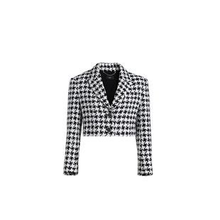 黑标系列欧时力千鸟格小香风西装外套女春装短款法式