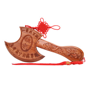 天然桃木斧子睚眦龙头挂件搬家乔迁装饰客厅木雕摆件