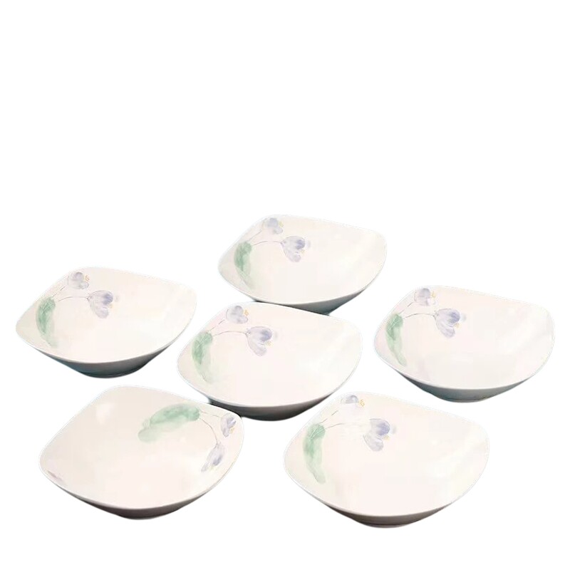 墨荷四角盘子菜盘陶瓷8英寸翘脚碗家用餐具个人专用凉菜盘沙拉碗