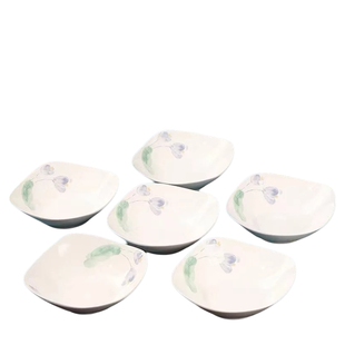 墨荷四角盘子菜盘陶瓷8英寸翘脚碗家用餐具个人专用凉菜盘沙拉碗