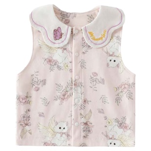 婴儿春秋款纯棉马甲男女宝宝7A抗菌保暖坎肩森系外套加厚双层上衣