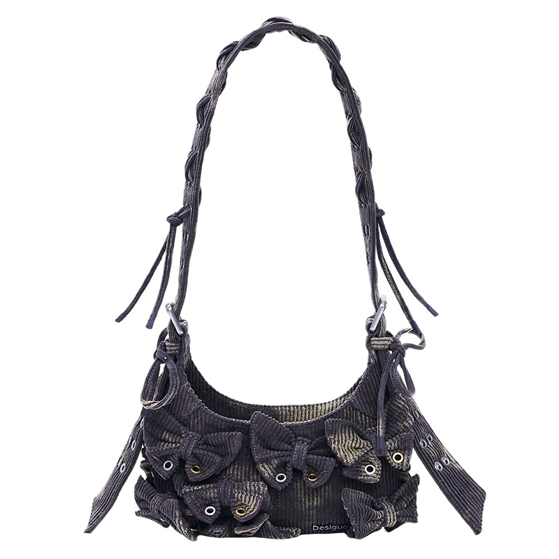Desigual【博主同款】扎染印花灯芯绒蝴蝶结装饰女单肩手提腋下包
