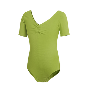 儿童舞蹈服女童长袖连体服牛油果绿体操服芭蕾舞练功服考级演出服