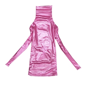 2023春秋新款欧货时尚百搭玫粉色高领打底衫烫金修身显瘦洋气女装