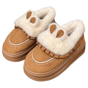 高跟棉拖鞋女厚底包跟家用可爱卡通拖鞋冬季毛茸茸保暖棉鞋外出穿