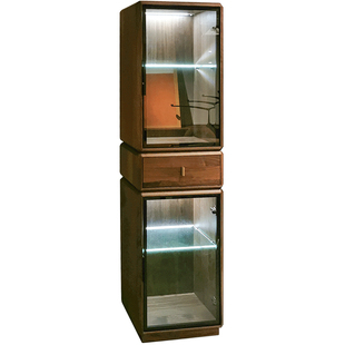 北美黑胡桃木酒柜客厅靠墙意式轻奢高档实木玻璃门柜子极简展示柜