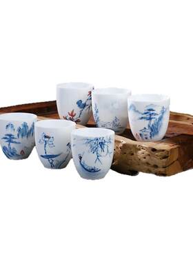 品茗杯手绘茶具京德陶瓷青花中式