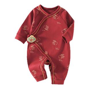 婴儿过年拜年服秋冬季宝宝红色连体衣新生儿蝴蝶衣52码哈衣爬服