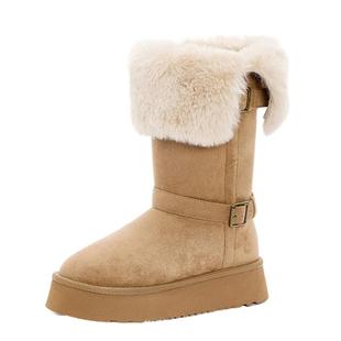 星期六灰色长筒雪地靴女款2025新款冬季加绒加厚高筒棉靴厚底长靴