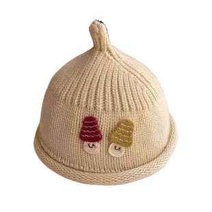 帽子韩版女童可爱超萌奶嘴花朵秋冬毛线帽婴儿套头儿童针织帽