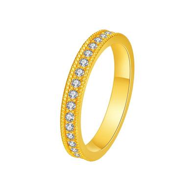 环冠幸运守护满天星纯黄金爆闪镶锆石排钻5D硬金黄金戒指足金999