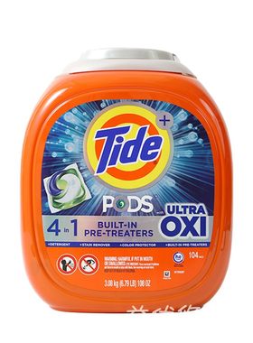 美国 TIDE洗衣球凝珠胶囊汰渍pods液4合1速溶增艳白104/152颗低敏