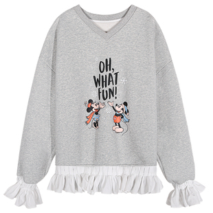 今屿花花 卫衣女冬加绒加厚拼接宽松灰色外套2024新款设计感套头