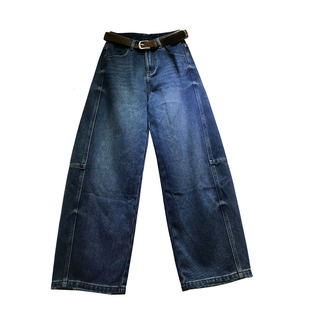 E野视角加绒加厚弯刀裤女2025年牛仔长裤后口袋刺绣阔腿裤61055