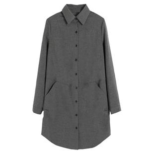 衬衫女中长款高级感韩系风格穿搭宽松显瘦遮臀上衣秋外套灰色衬衣