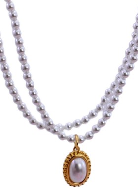 小众轻奢欧美时尚风原创设计双层珍珠项链特价人气款质感镀金现货