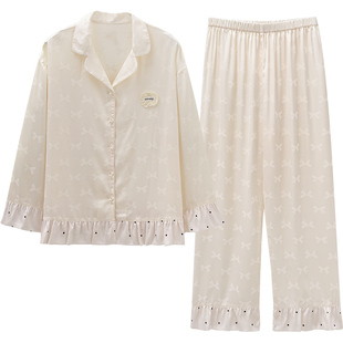 马克公主仿真丝睡衣女春夏高级气质轻奢流行波点缎面家居服可出门