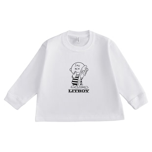 男童长袖t恤纯棉白色宽松原创小朋友港风复古痞帅风春秋款潮上衣