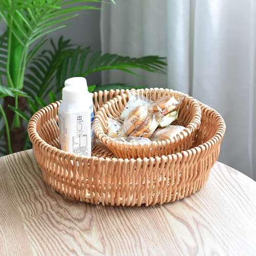 馒头筐柳编收纳篮编织玩具筐水果收纳面包编零食桌面筐纯手工篮子