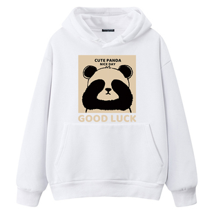 新品熊猫潮牌连帽印花加绒卫衣男女ins春秋季高质量宽松上衣外套