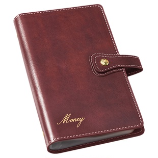 文创艺高档皮质按扣A6存钱本现金理财存钱本钱夹收纳包网红大容量内页收纳袋纸币纪念收藏册零花钱收纳册防水