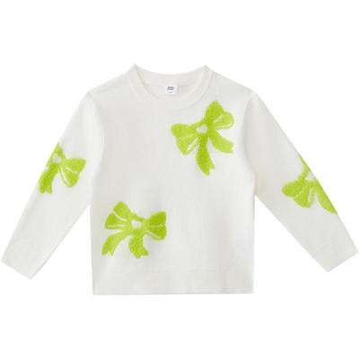 moomoo童装女童蝴蝶结提花毛衣包芯棉圆领套头个性潮奢时尚上装冬