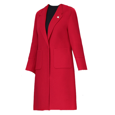 欧式中长款修身西装领羊绒大衣