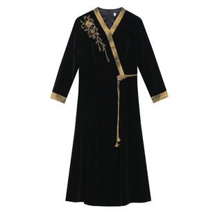 新中式妈妈秋装连衣裙中老年女士高贵气质旗袍大码贵夫人遮肚裙子