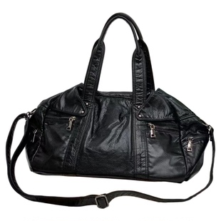 美式复古黑色包包女款大容量通勤百搭多隔层慵懒风托特单肩斜挎包