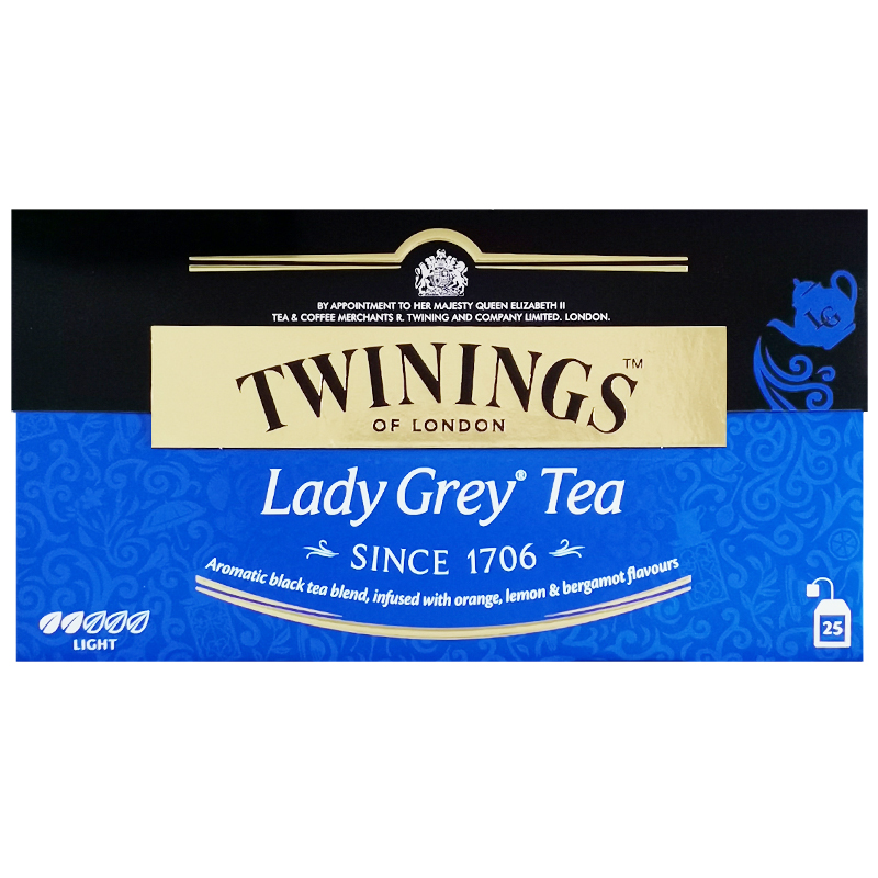 英国TWININGS川宁红茶仕女伯爵红茶lady grey袋泡茶25片茶包临期