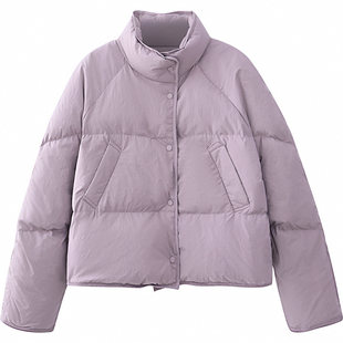 夕蒙2025新款秋冬短款设计感小众紫色亮色面包小个子羽绒丝服外套