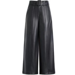 海宁真皮皮裤女高腰直筒九分裤加绒宽松显瘦阔腿裤长裤2025年新款