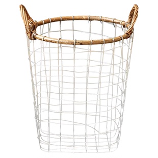 美式复古铁艺收纳筐藤条铁丝编织储物筐简约手工网格手提收纳篮