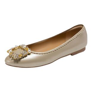 natursun女鞋春季休闲百搭名媛气质通勤不累脚钻扣浅口平底单鞋