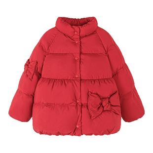 迷你巴拉女童羽绒服红色甜美保暖A摆儿童外套2025冬季新年款童装