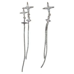 《繁星沉醉》精致小众高级感银色星星流苏不对称长款耳环耳饰耳夹