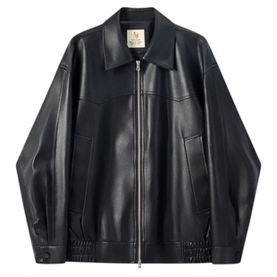 威廉福克斯春季新款生态级仿小羊皮柔顺PU皮复古夹克外套皮衣男款