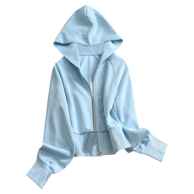 纯色连帽短款拉链卫衣卫裤套装女