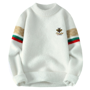 男士加绒加厚半高领毛衣冬季新款针织衫男休闲毛线衣保暖冬装上衣