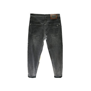 高端轻奢潮牌冬季加绒保暖尼纳灰九分裤男百搭修身小直筒牛仔长裤