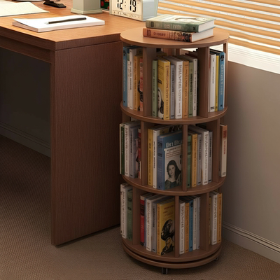 实木旋转书架360度圆形小书柜客厅转角一体靠墙可移动落地置物架