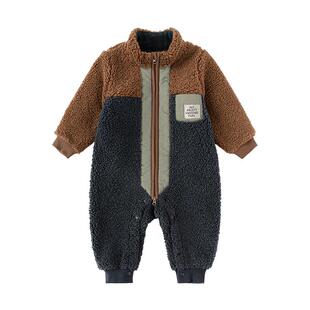 babylove婴儿连体衣秋冬季奥粒绒保暖哈衣爬服宝宝山系防风外出服