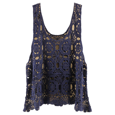 镂空女遮肚吊带背心港风套头