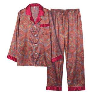 睡衣男夏季冰丝薄款高级感套装男士丝绸中年爸爸短袖长裤高档夏款