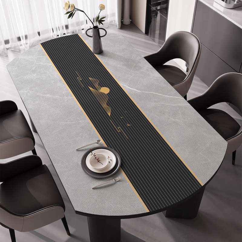 椭圆形餐桌垫防水防油免洗可折叠感高级保护桌布垫桌面奢圆桌轻