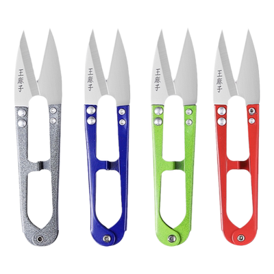 王麻子纱剪家用锋利手工裁缝绣花线头专用剪刀工业用u型弹簧剪子