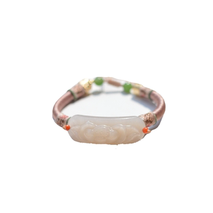 和田玉手牌女士精品手链手环手饰珠串牡丹特色雕花天然保真玉石