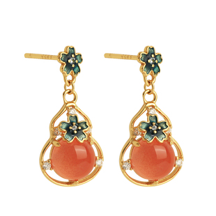 南红耳钉纯银葫芦耳环女新中式红色耳饰本命年新年过年情人节礼物