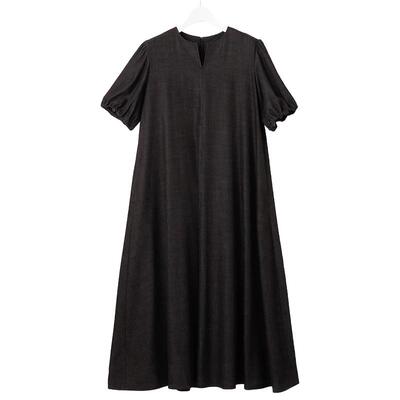 混纺V领套头短袖连衣裙商场同款