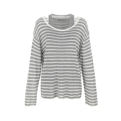wanatry白撞灰真两件条纹针织衫